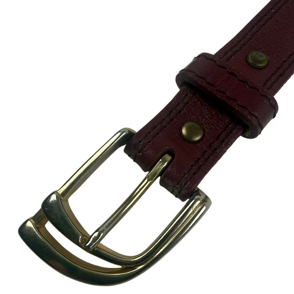 Vintage Made in Korea Burgundy Leather Women's Belt Brass Buckle 25-28